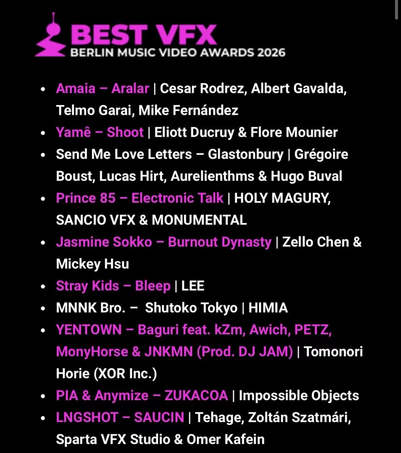 Stray Kids'in BLEEP Müzik Videosu, Berlin Music Video Awards 2026'da Best VFX Dalında Aday