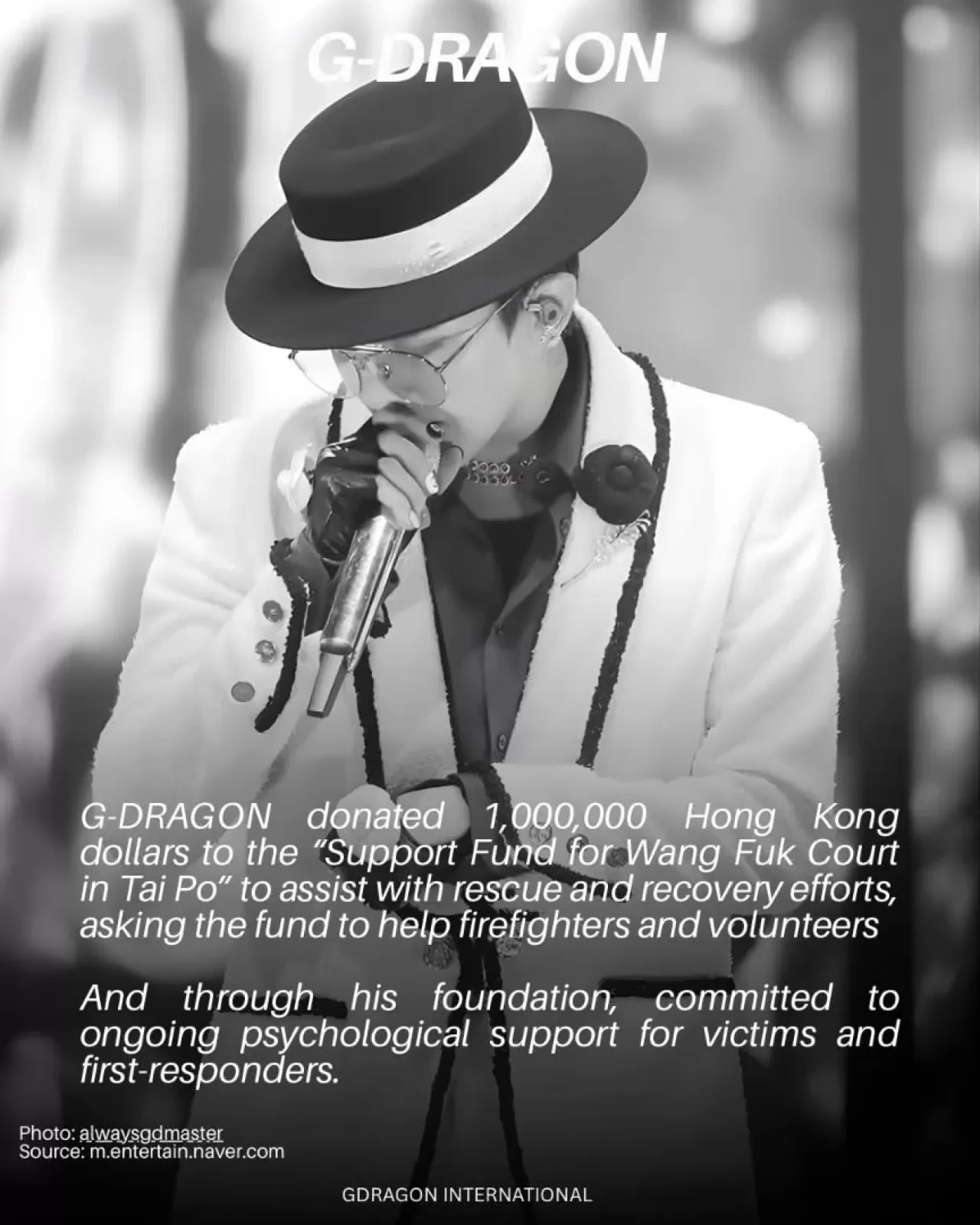 G-Dragon, Hong Kong Yangını Mağdurlarına 1 Milyon Hong Kong Doları Bağışladı