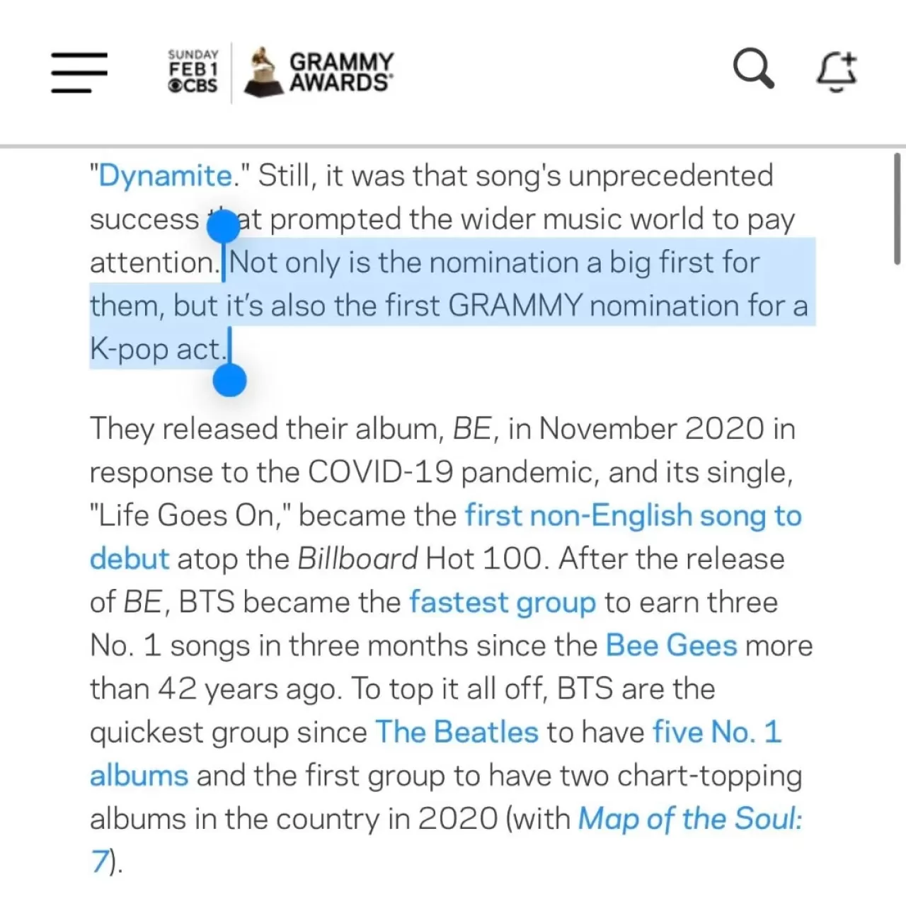 BTS, Grammy Adaylığı Alan İlk Asyalı ve K-Pop Sanatçısı Oldu