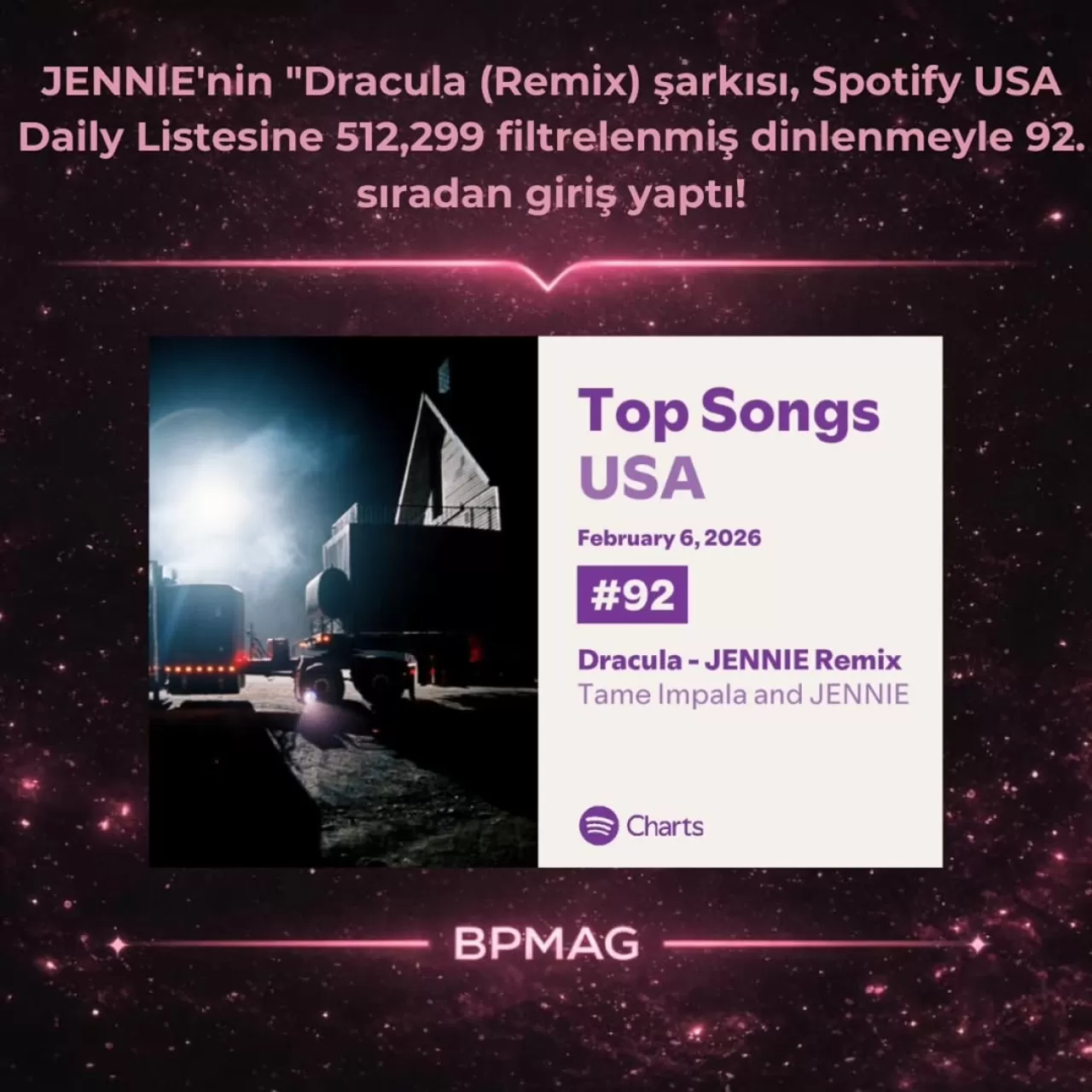 JENNIE'nin Dracula (Remix) Şarkısı ABD Spotify Listelerinde