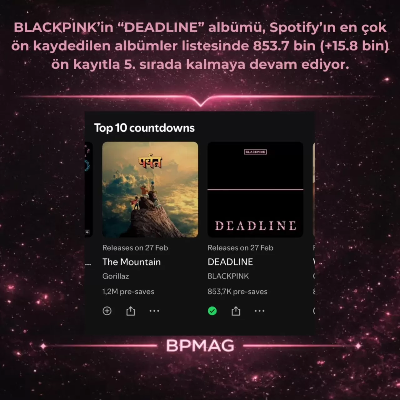 BLACKPINK'in "DEADLINE" Albümü Spotify Listelerinde Yükselişini Sürdürüyor