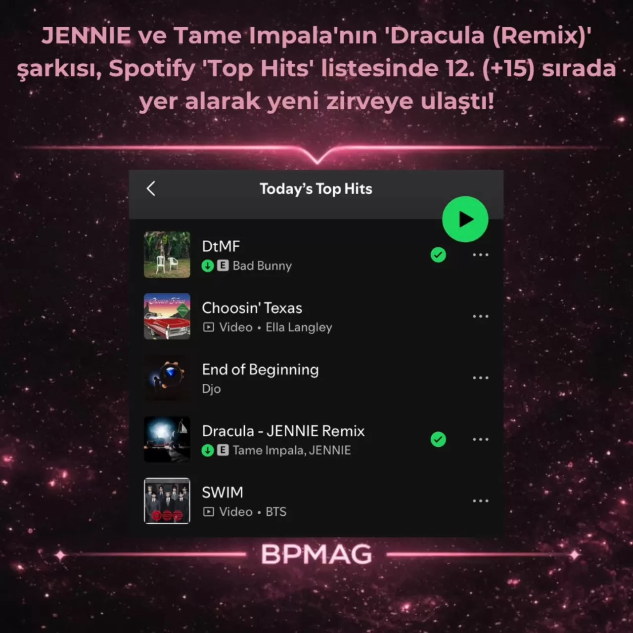 Jennie ve Tame Impala'nın 'Dracula' Remix'i Spotify Top Hits'te Yükselişte