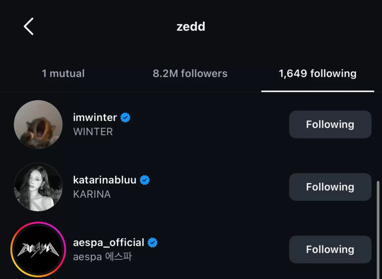 Zedd, aespa'nın Karina ve Winter'ı Instagram'da Takip Etti: Yeni İşbirliği Mi Geliyor?