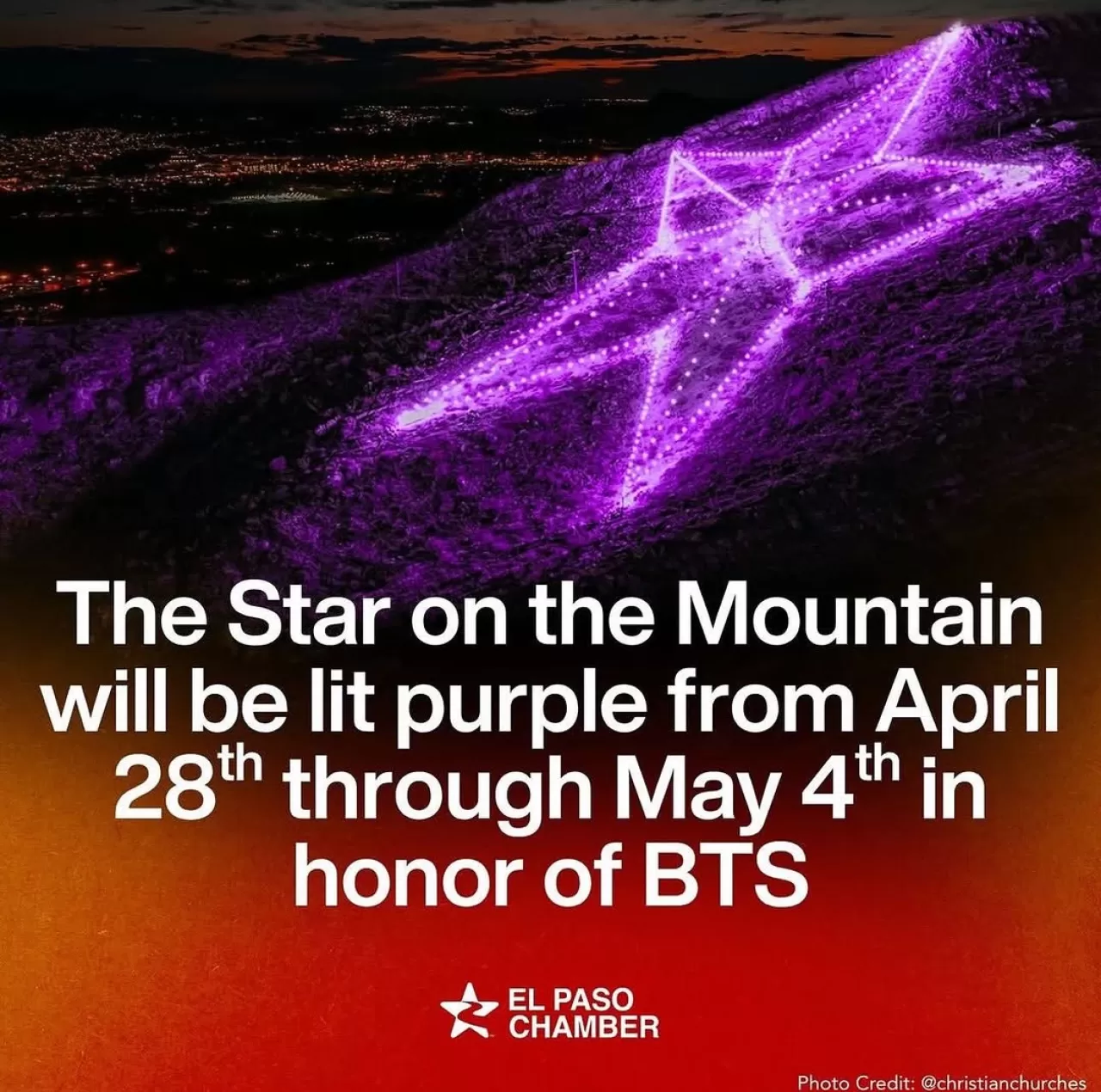 El Paso'nun Dağdaki Yıldızı BTS İçin Mor Işıkla Parlayacak